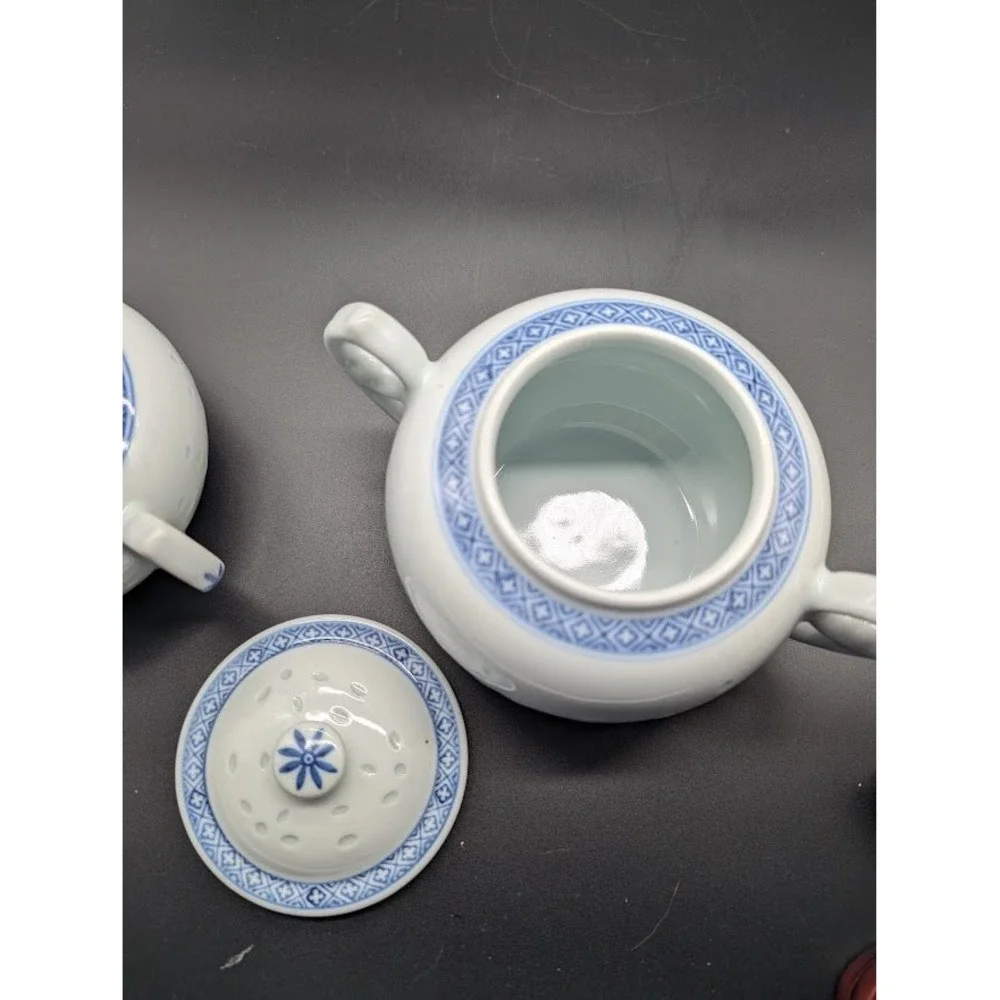 Vintage Jingdezhen Rice Grain Sugar‎ Creamer Set Chrysanthemum Porcelain Tea
